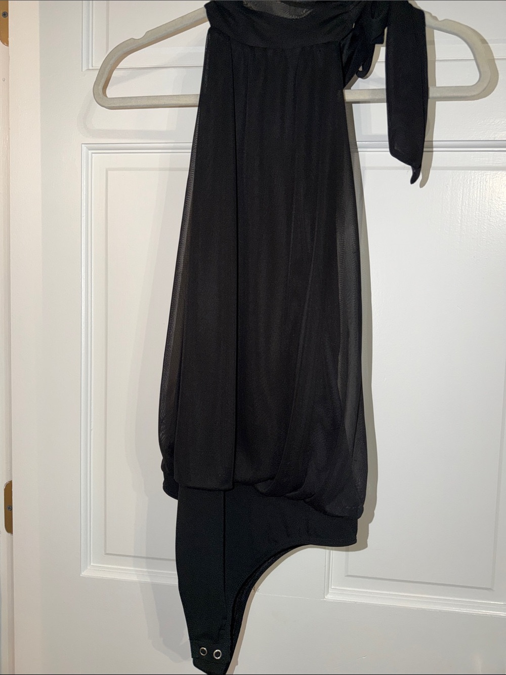 Express Black Halter Bodysuit with Sheer Overlay